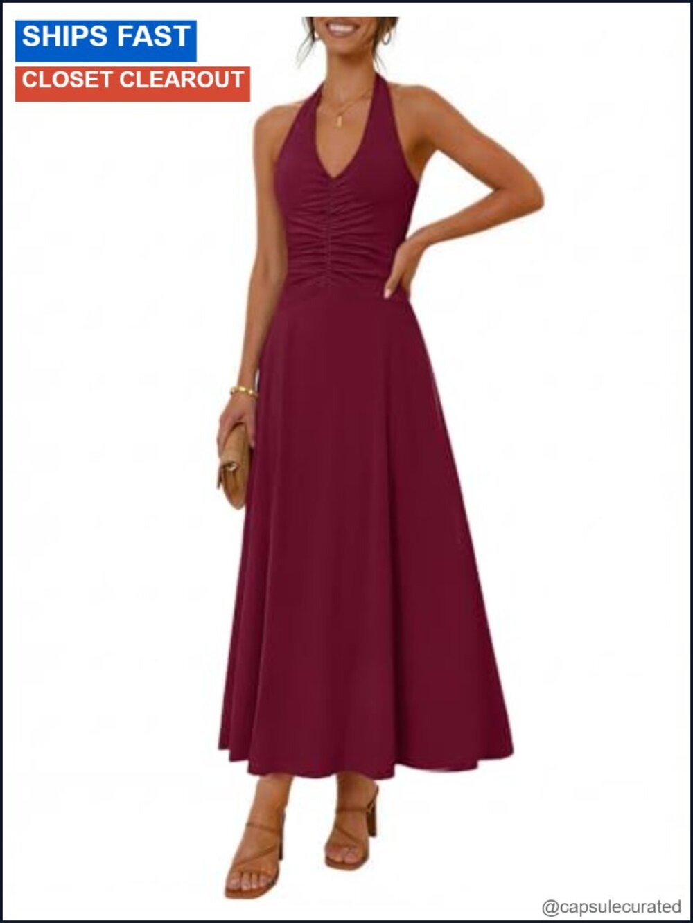 Formal Halter Sleeveless Backless Ruched Maxi Dress Bodycon
